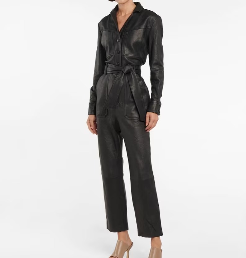 handmade women's genuine Lambskin leather Jumpsuit outfit Black Leather Jumpsuit vintage leather Jumpsuit genuine leather Jumpsuit customized Women's Black Lambskin Leather Jumpsuit – Handmade Vintage-Style Genuine Leather One-Piece – Custom Fit Available